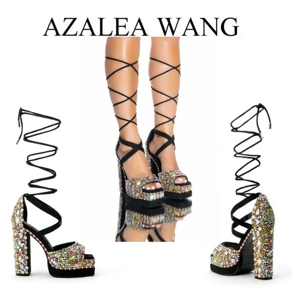 NIB Azalea Wang Brit Square Toe Strappy Platform Heel - Picture 1 of 16